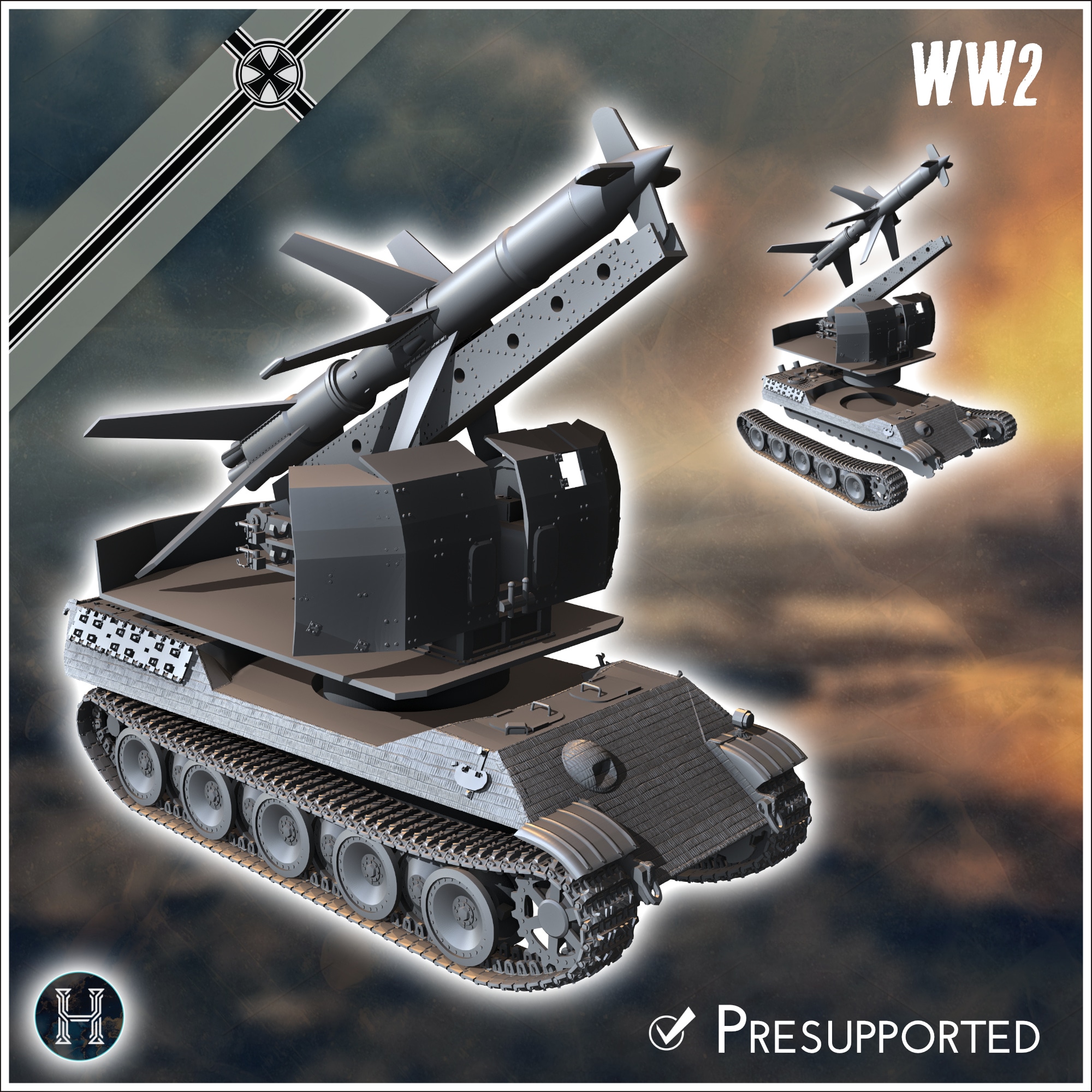 Panzer V Flakpanther w 88 mm Flakrakete Rheintochter R-1 - Germany Eastern Western Front Normandy Italy Berlin Bulge WWII